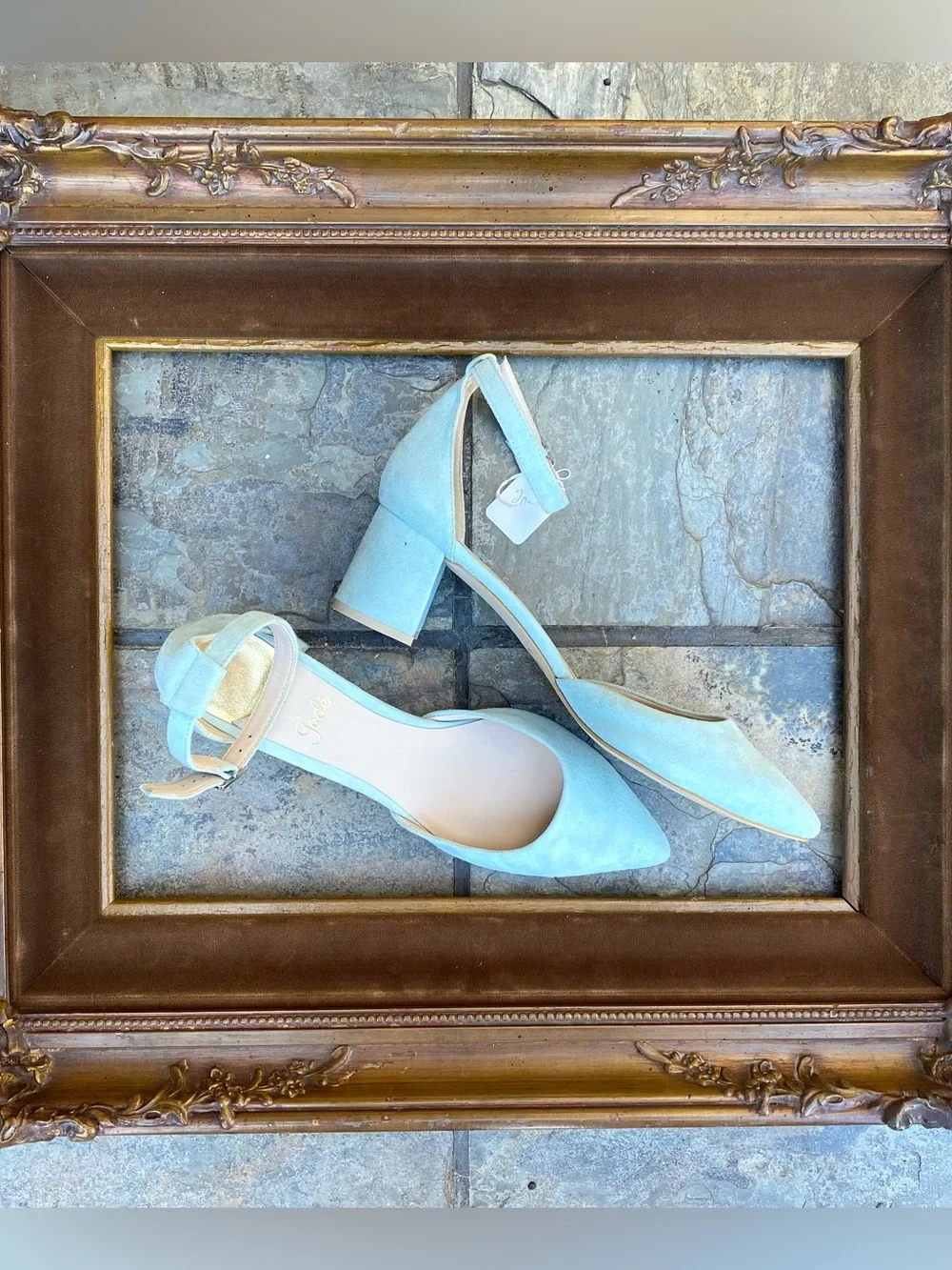 Block Heels and Ankle Strap, Handmade Shoes Closed Pointed Toe, Blue Suede Heels